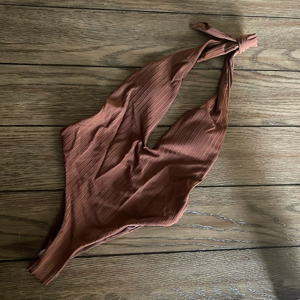 MatteSwim Brown Deep-V one piece